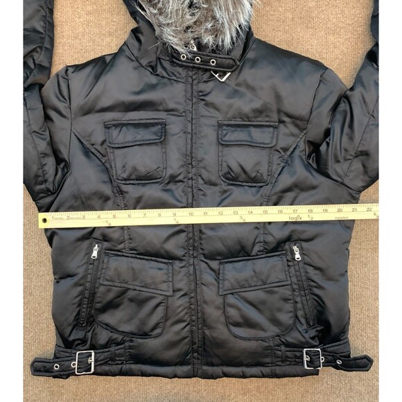 Guess Jacket Womens XL Down Feathers Vegan Fur Hooded Quilted Nylon Cargo Pocket - Picture 6 of 12